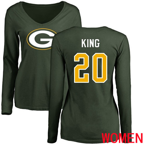 Green Bay Packers Green Women #20 King Kevin Name And Number Logo Nike NFL Long Sleeve T Shirt